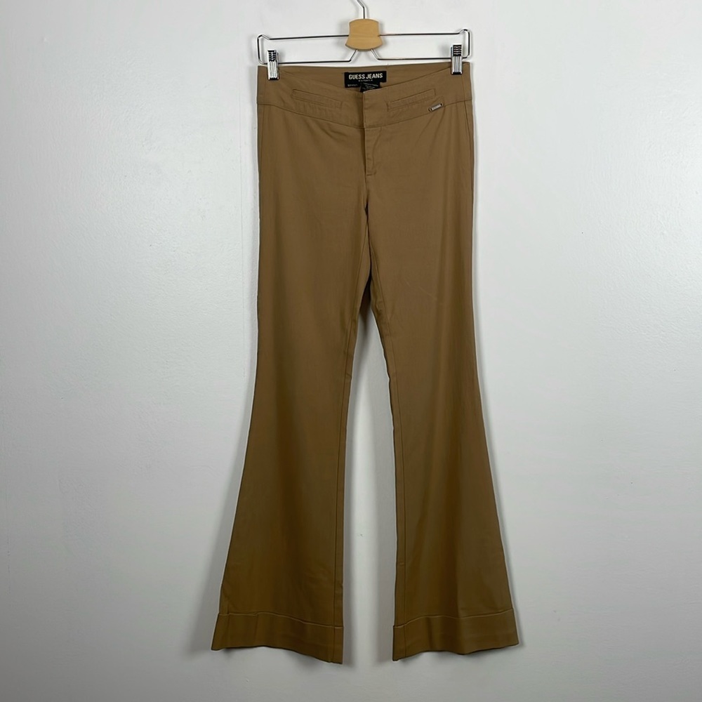 Guess Jeans Stretch Pants Womens 26 Flare Leg Cuff Hem No Pocket Brown Pants
